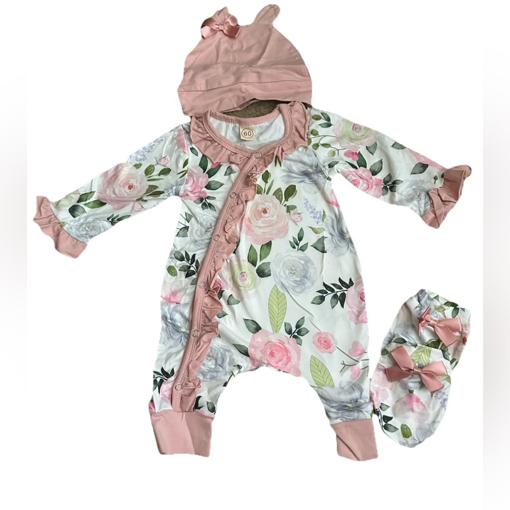 Floral Pink Baby One Piece Set NWOT